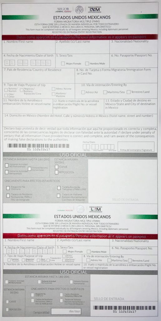 mexico tourist entry form